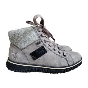 Rieker Cordula Gray Hightop Sneakers Suede Felt Side-Zipper Sz 37 US 6